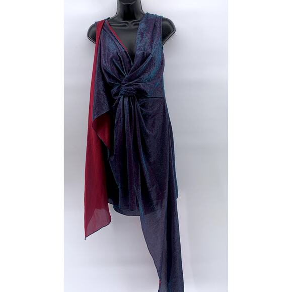 SIES MARJAN Women's Purple-Pink Iridescent Sheer Twist-Front Mini Dress SZ S - Picture 1 of 11